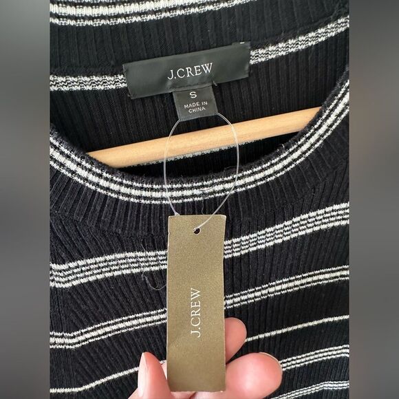 NWT J Crew Knit Ribbed Sweater Dress in Mixed Stripe Maxi Black White Size S - Picture 3 of 10